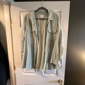 Green Gingham Button-Up Shirt